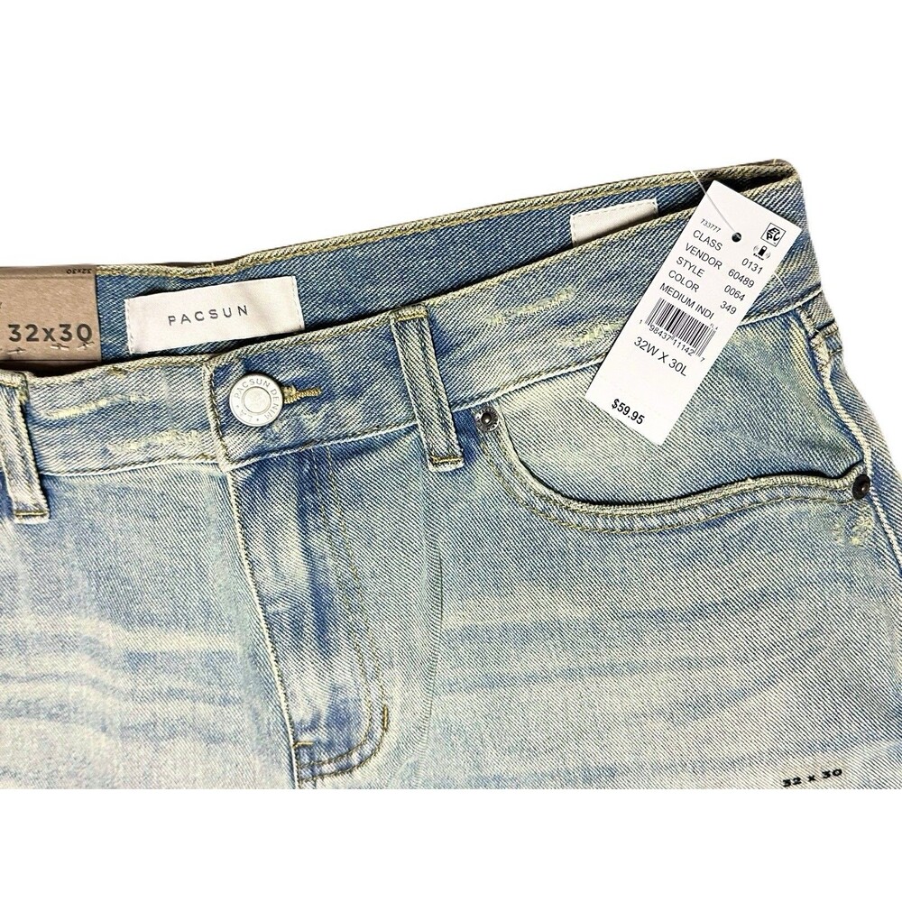 NEW Pacsun Mens Size 32x30 Pacsun Dylan Distressed Baggy Jeans Light Blue Tinted - Picture 9 of 12